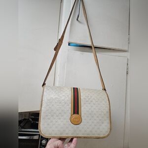 Vintage Gucci GG Monogram cream white red green stripe messanger crossbody bag
